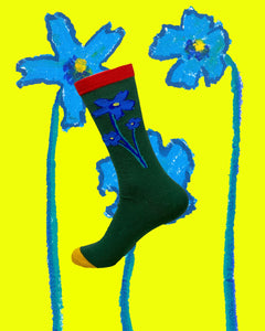 BIKUTAMALAMIA ankle socks with hand drawing pattern in green  自家品牌 BIKUTAMALAMIA 手畫綠色碎花圖案短襪子
